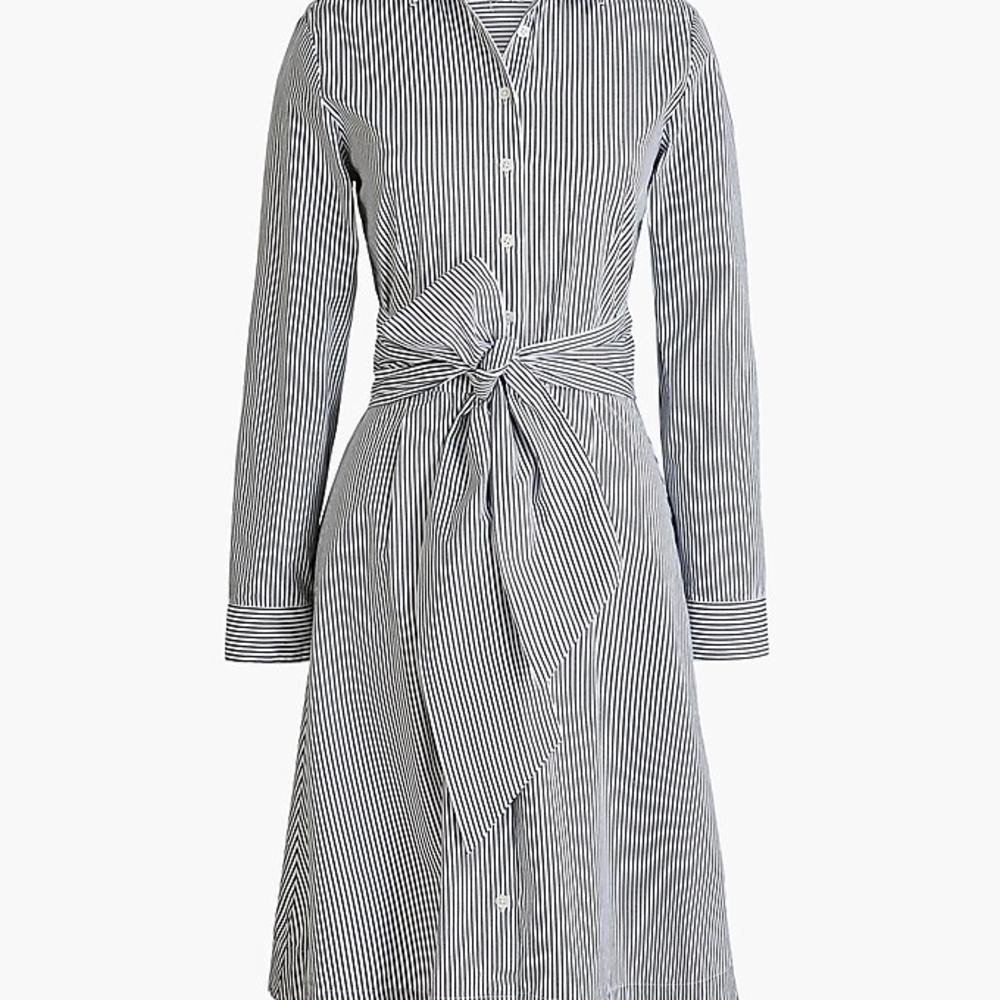 J. Crew Navy and White Striped Long Sleeve Dress